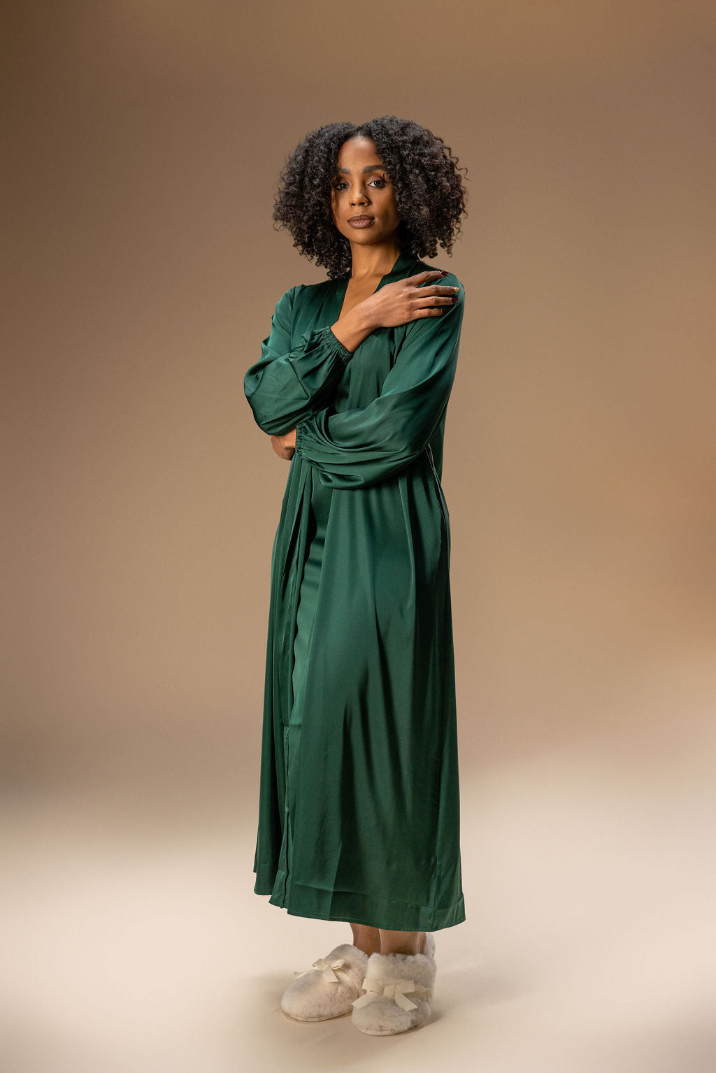 Slip Dress with Balloon Sleeve Robe