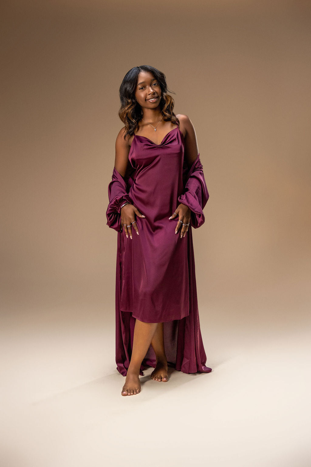 Slip Dress with Balloon Sleeve Robe